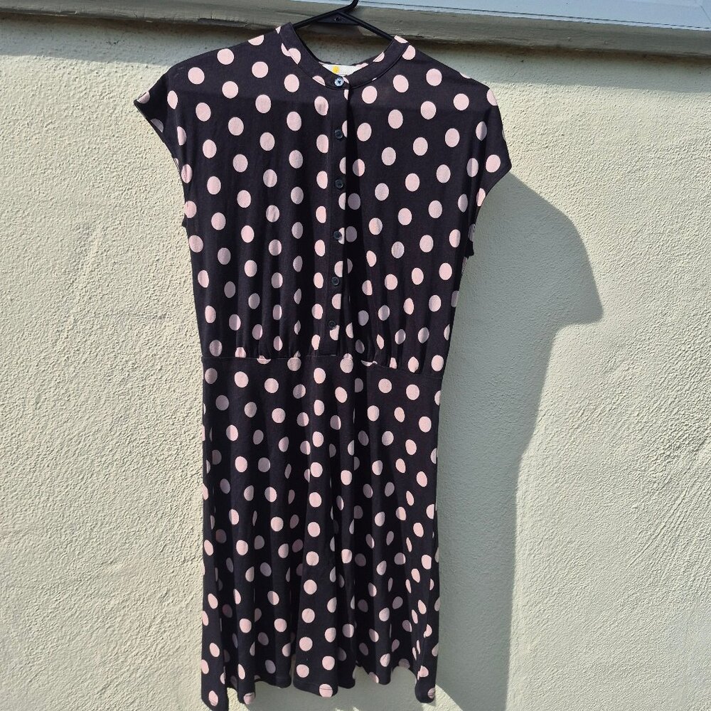 Boden Black Big Polka Dot Cotton Blend Dress Retro Classic Feminine Girly PinUp